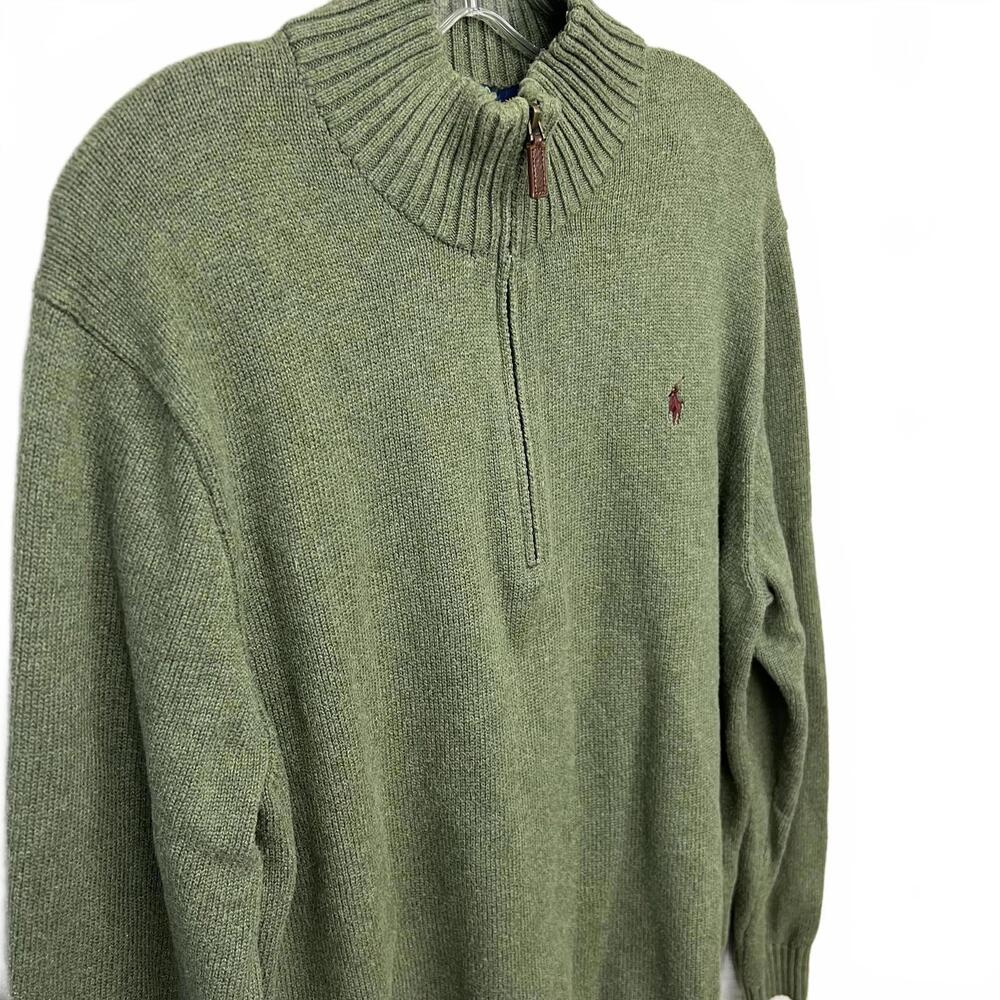 Polo Ralph Lauren Men’s XXL 2XL 1/4 Zip Green 100% Cotton Sweater Pullover Knit - Picture 3 of 9